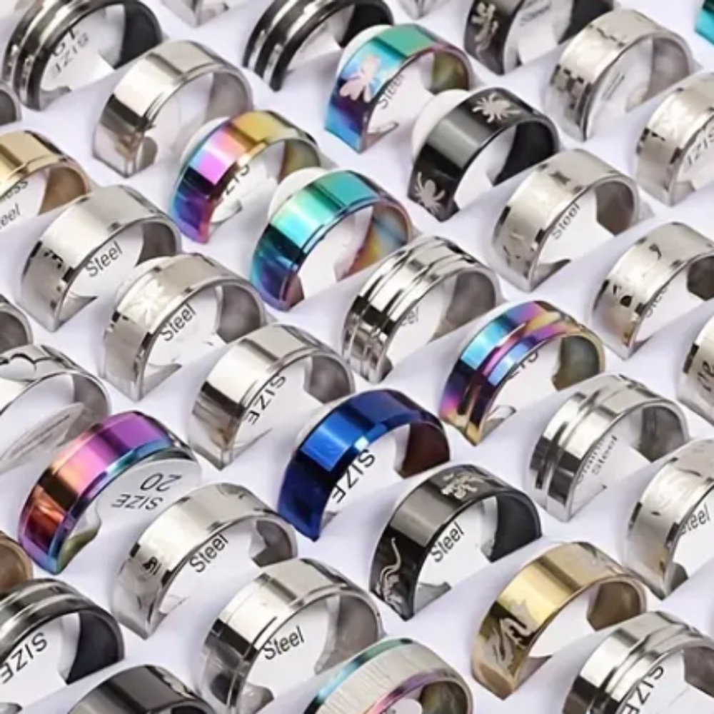 Set Of 5 Stainless Steel Rings - Random Selection Of Styles And Sizes NWT